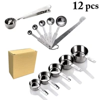 12 pcs stainless steel coffee measuring scoop kits 5 sizes cake baking flour measuring spoon with ring kitchen measuring tools