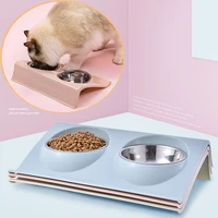 high quality double dog bowls food water feeder for dog cats pets supplies feeding dishes splash proof stainless steel pet bowl