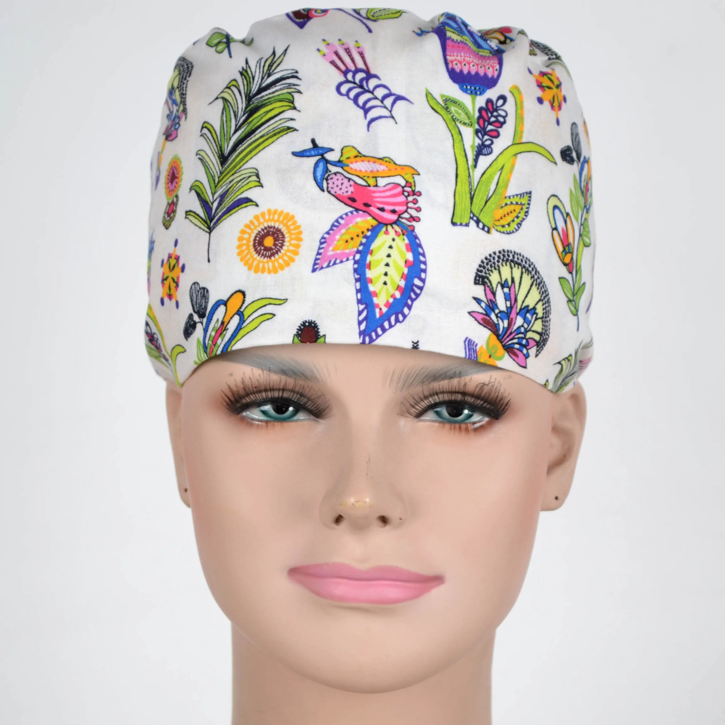 

Wome nMedical Print Scrub Caps and Mask 100% Cotton Surgical Scrub Hats Floral Prints