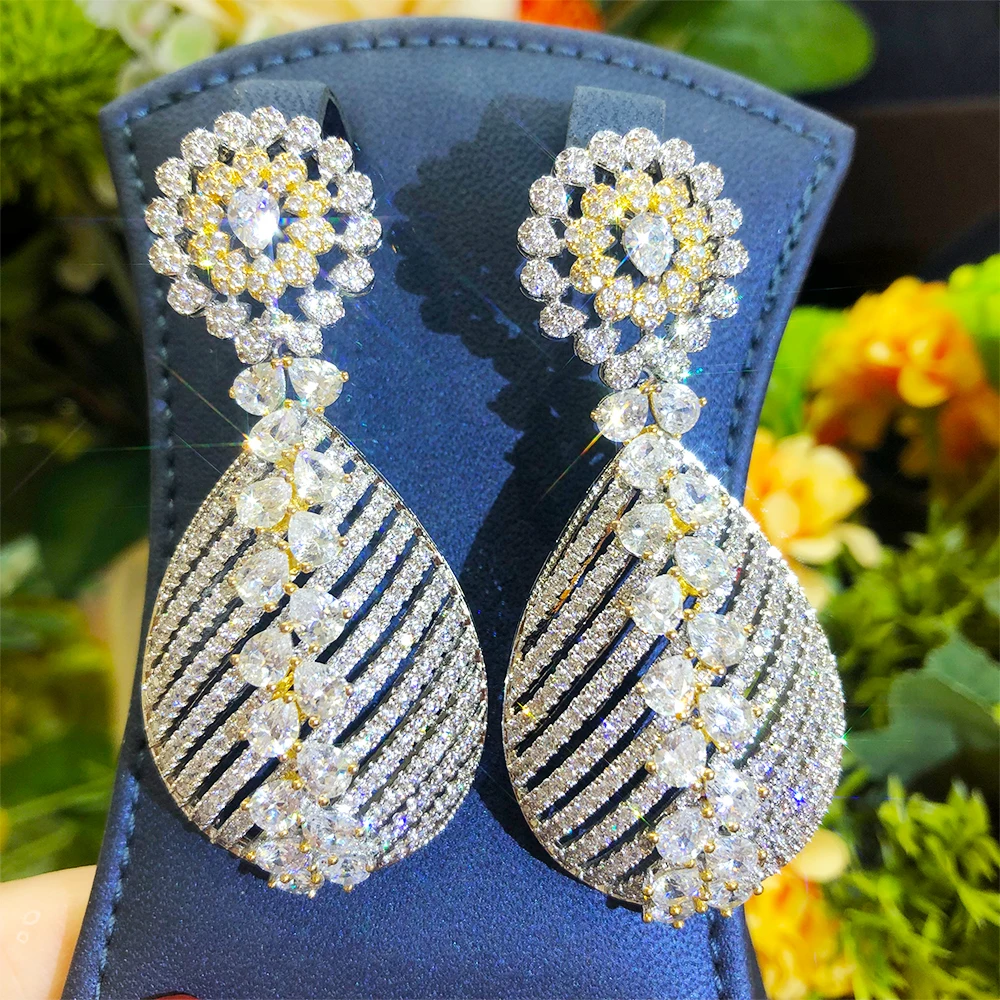 

Великолепные блестящие циркониевые Подвесные серьги blлацетат из Дубая высокого качества, свадебные и праздничные ювелирные изделия для не...