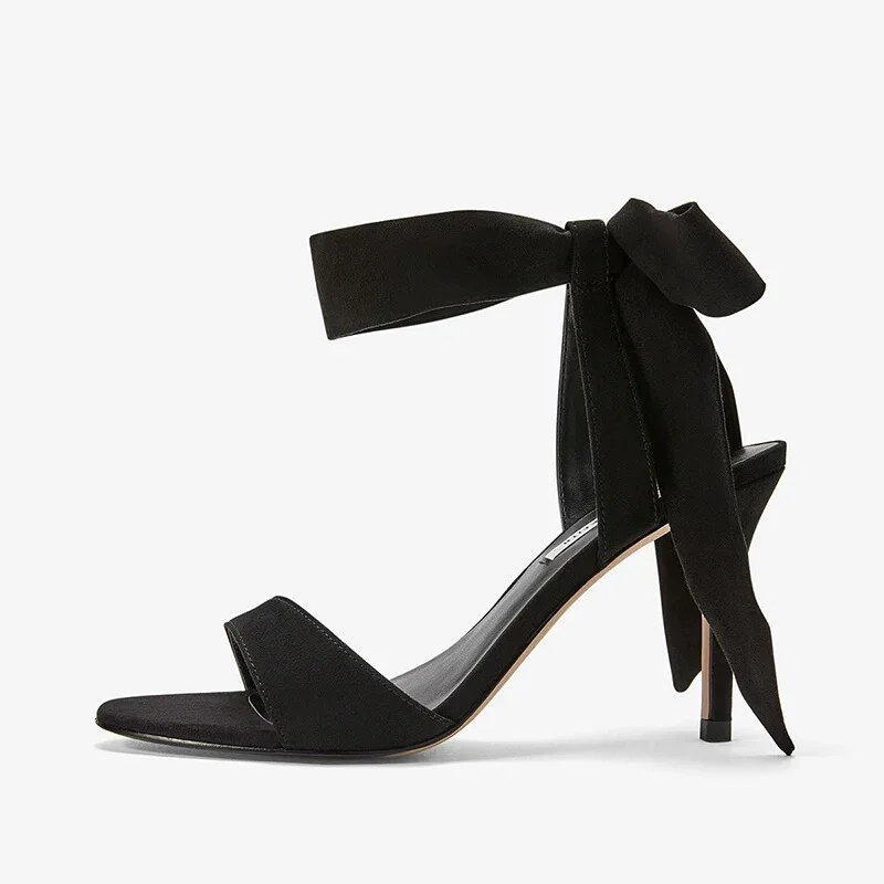 

2020 new open toe women's shoes small one line suede bow tie High Heel Sandals