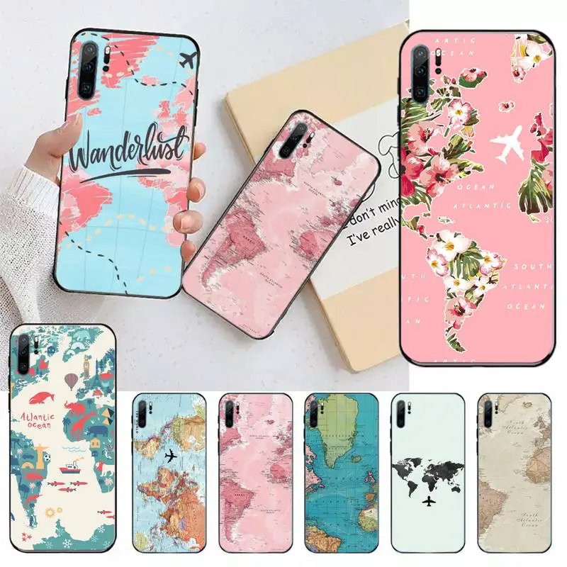 

World Map Travel Phone Case For Huawei honor Mate 10 20 30 40 i 9 8 pro x Lite P smart 2019 Y5 2018 nova 5t