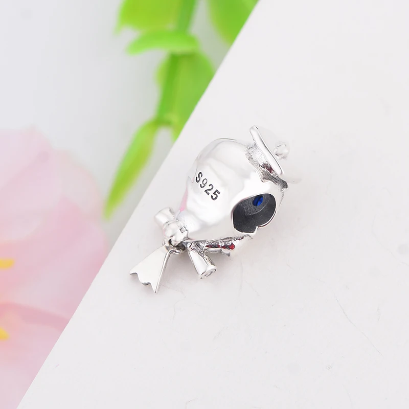 925 серебро сова синий циркониевый глаз Книга Прокрутки Выпускной шарик подходит