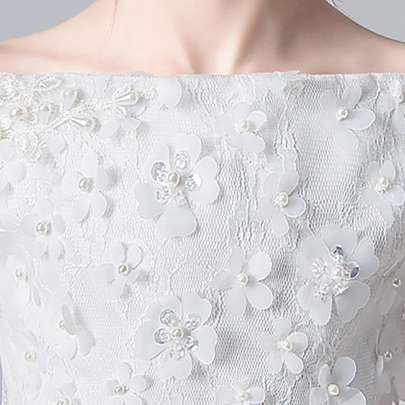 

Flower Girl Dresses Pearls Appliques Embroidery Tulle Ball Gown Floor-Length Lace Off The Shoulder Kid Party Princess Skirt D344