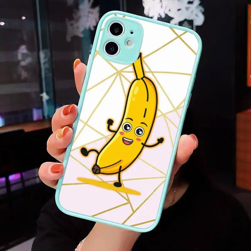 

Luxury marble Cartoon fruit Phone Case Matte transparent For blue iPhone 12 Mini 11 Pro XR XS Max 7 8 Plus X Back Cover