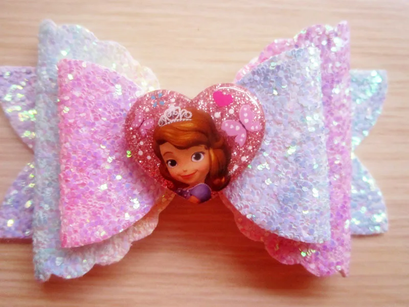 3 15 дюйма бутик Блестящий мультфильм кожаные банты с зажимами для детей девочек