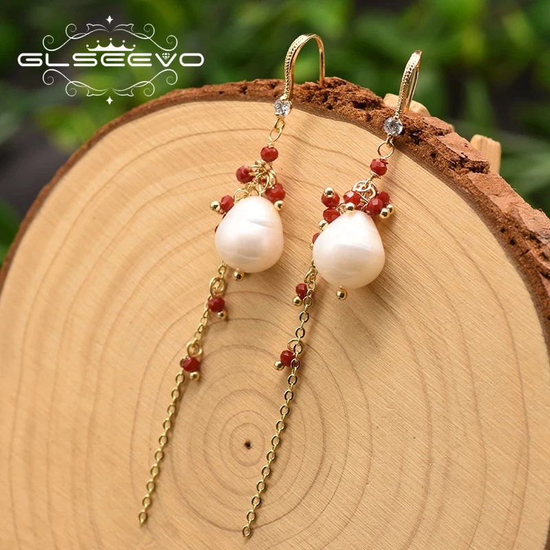 Серьги GLSEEVO из белого натурального пресноводного жемчуга для женщин и девушек