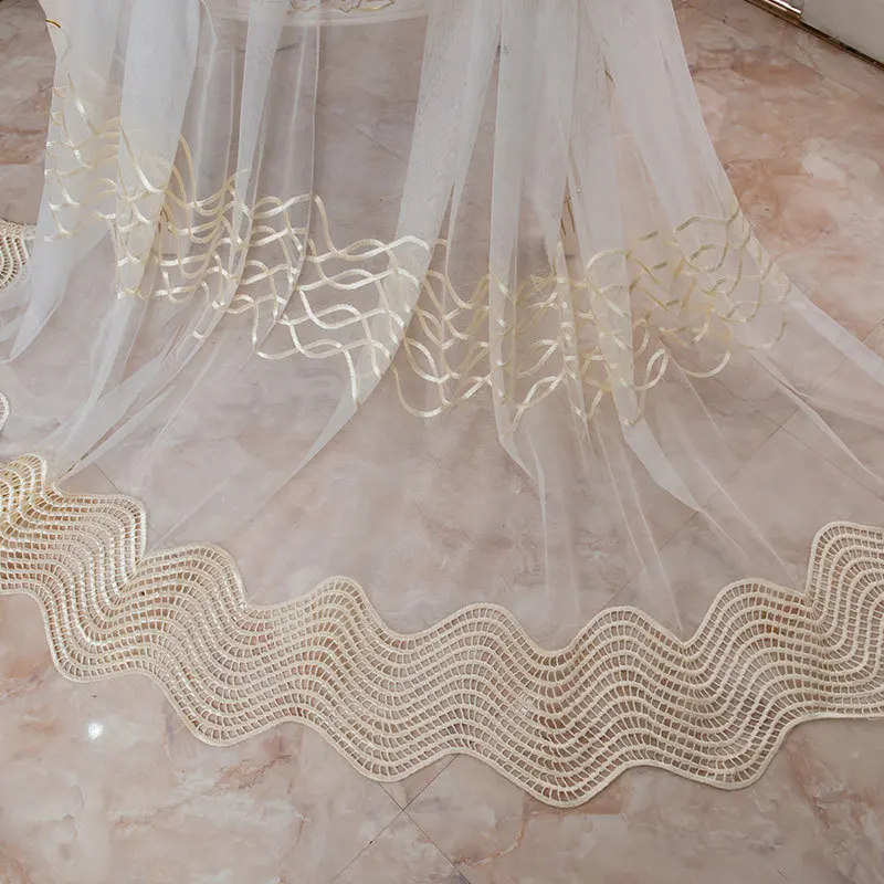 

Golden coffee Geometric Embroidery Tulle Curtains For Living Room Bedroom Modern Sheer Curtains For Window Voile Drapes#4