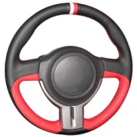 diy non slip durable black natural leather red natural leather white red marker car steering wheel cover for toyota 86 2012 201