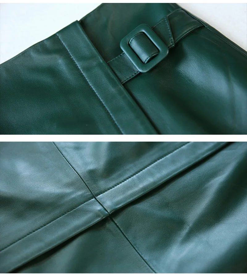 Женская юбка миди из натуральной кожи с высокой талией и разрезом|Женские юбки| |