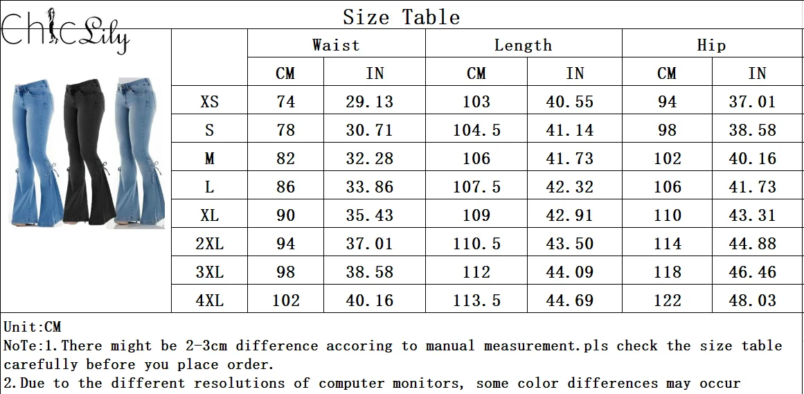 

Chiclily Mid Waist Slim Denim Jeans for Women StretchTrousers Push Up Jeans Woman Flare Pants Vintage Plus Size