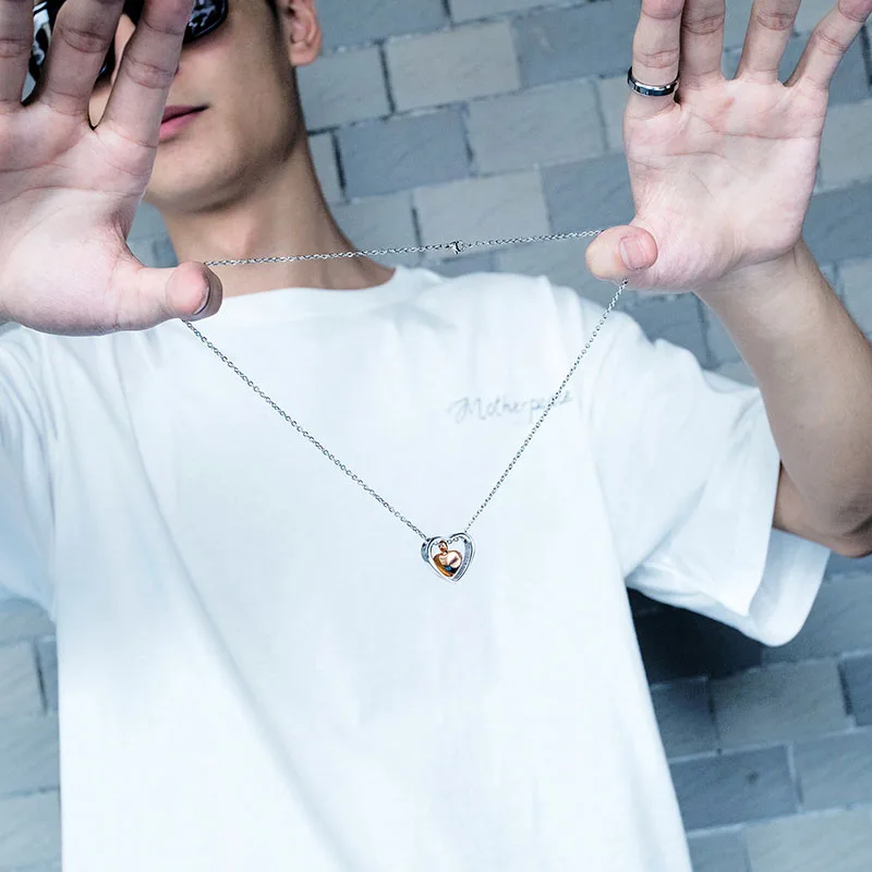 Модное ожерелье с двойным сердцем для женщин из нержавеющей стали шкатулка