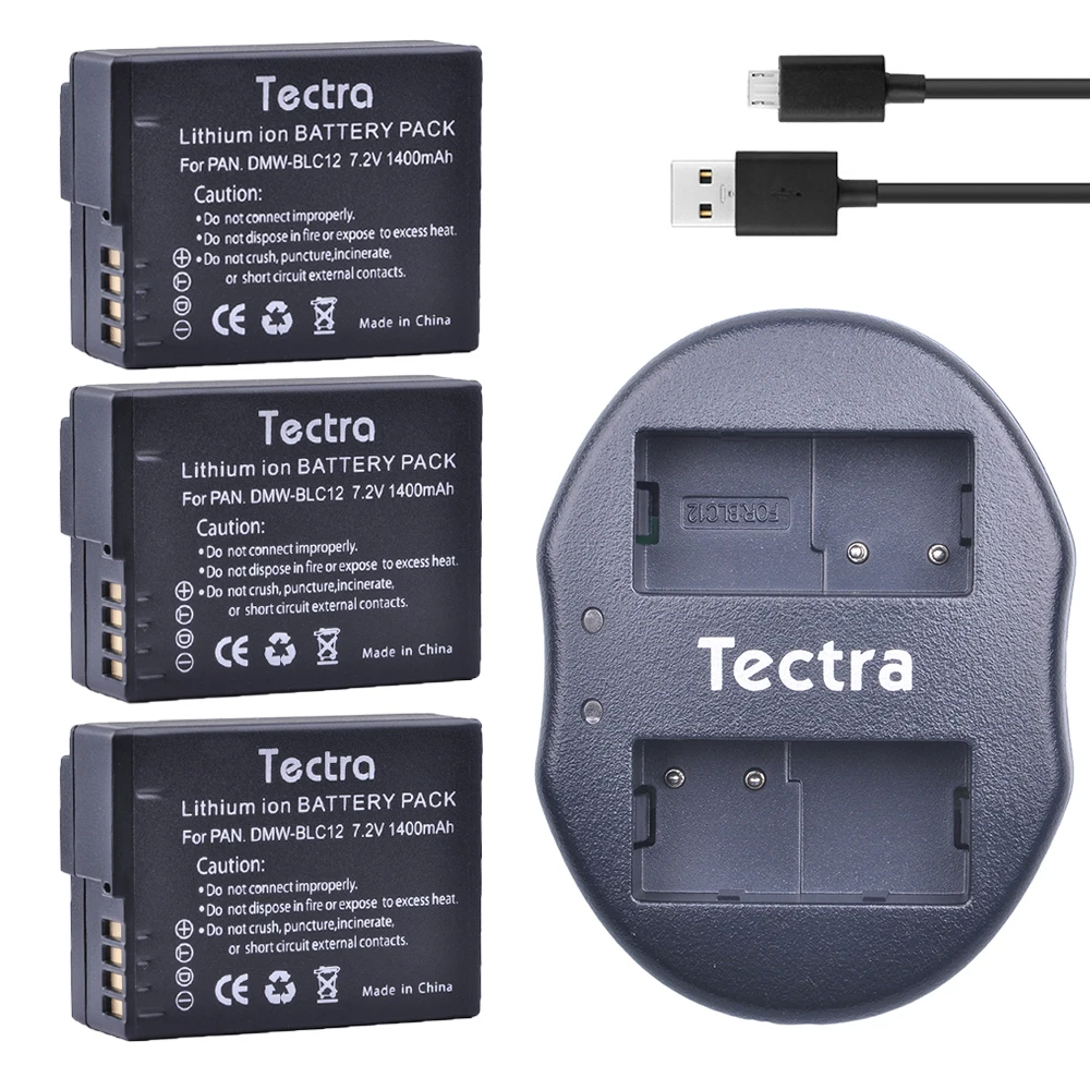 Tectra 3pc DMW BLC12 BLC12E BLC12PP Аккумулятор для камеры Panasonic DMC GX8 FZ1000 FZ200 FZ300 G5 G6 G7 G80 + двойное