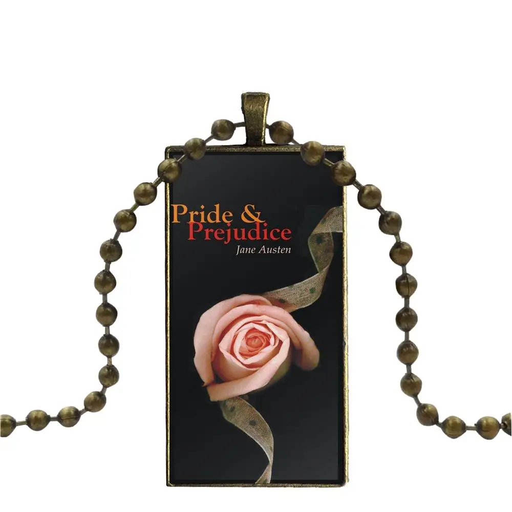 Fashion Glass Cabochon Pendant Rectangle Necklace Choker Jewelry For Girls Wholesale Pride And Prejudice Jane Austen | Украшения и