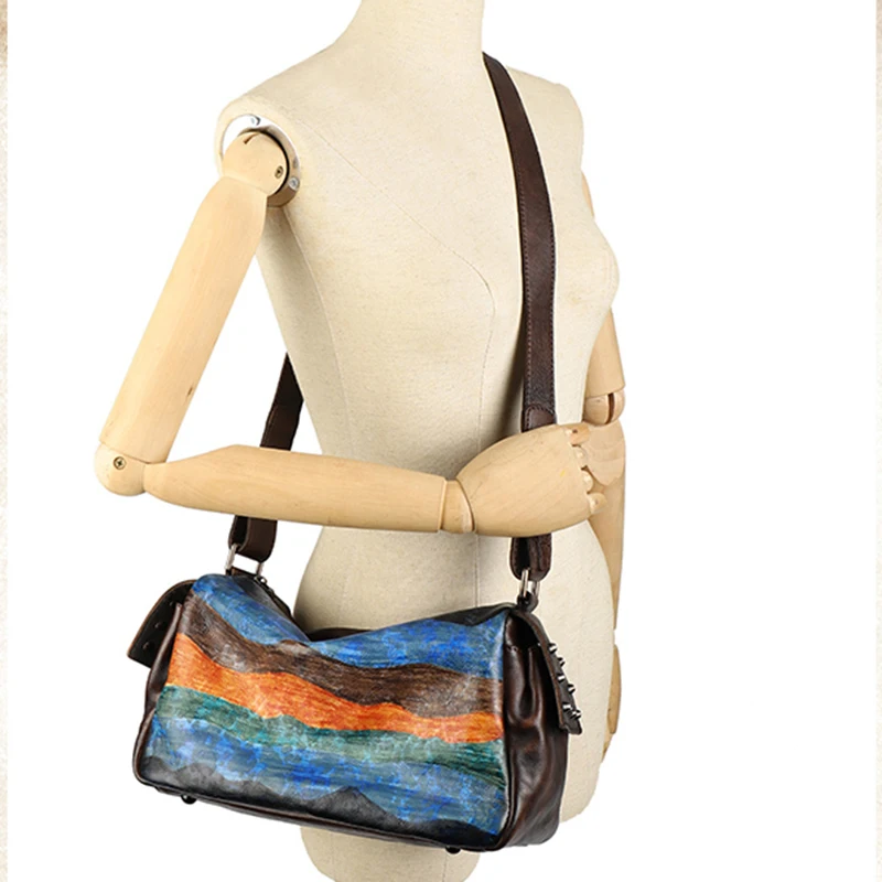 

FCTOSSR Women's Bag Original design retro wide shoulder strap small square bag large capacity simple shoulder messenger bag