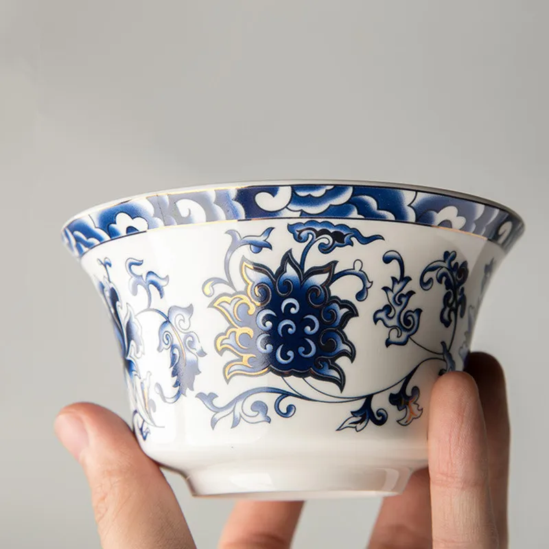 Цзиндэчжэнь синий и белый фарфор чайная чашка китайский Sancai GaiWan керамический чай