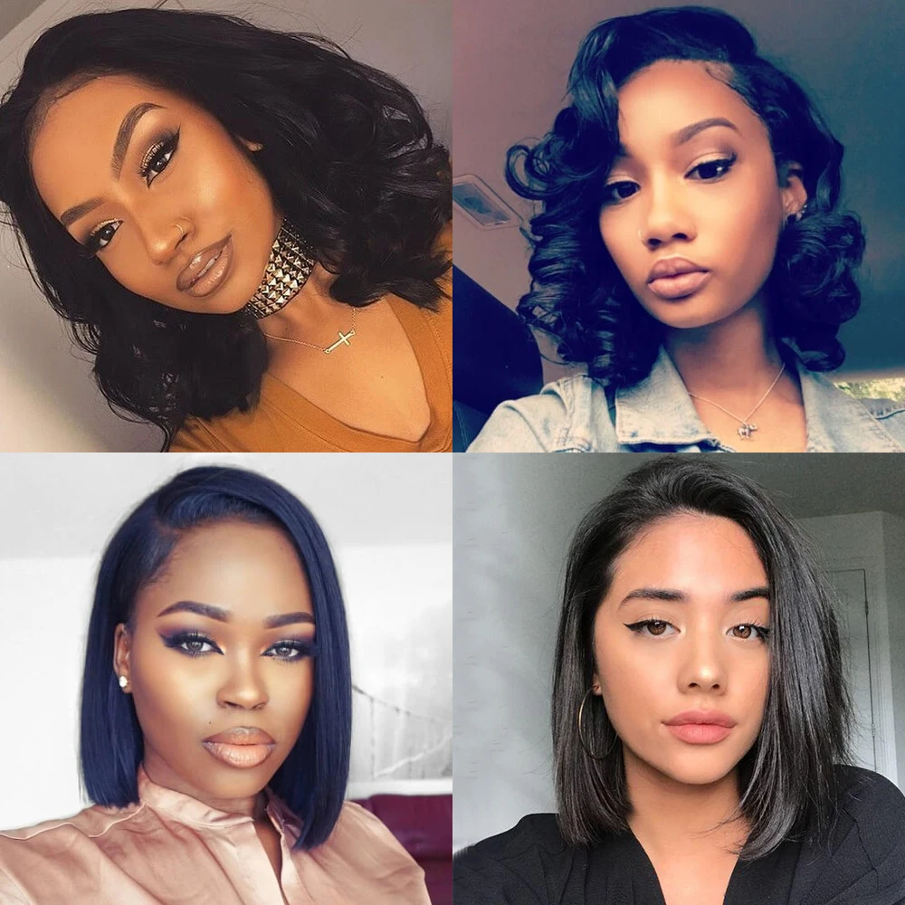 Короткие парики боб из человеческих волос на сетке спереди для черных женщин