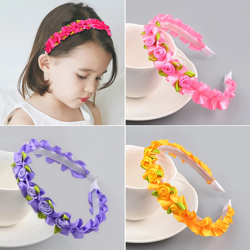 

Girls Hair Accessories Flower Crown Headband Yarn Form Wreath Headdress Romantic Children's Hairband 8 Colors Headwear