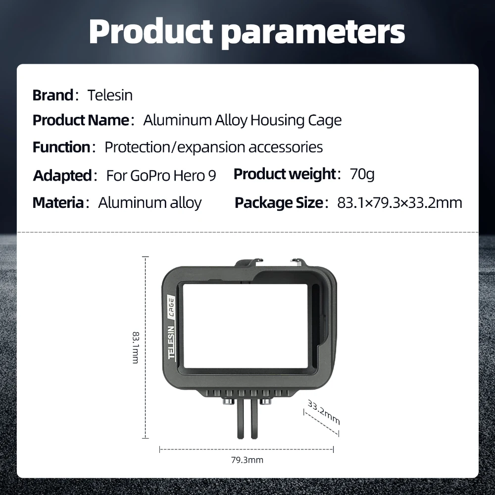 

TELESIN Aluminium Alloy Frame Case For GoPro 9 Double Clod Shoe With Charging Port For GoPro Hero 9 Black Camera Accessories