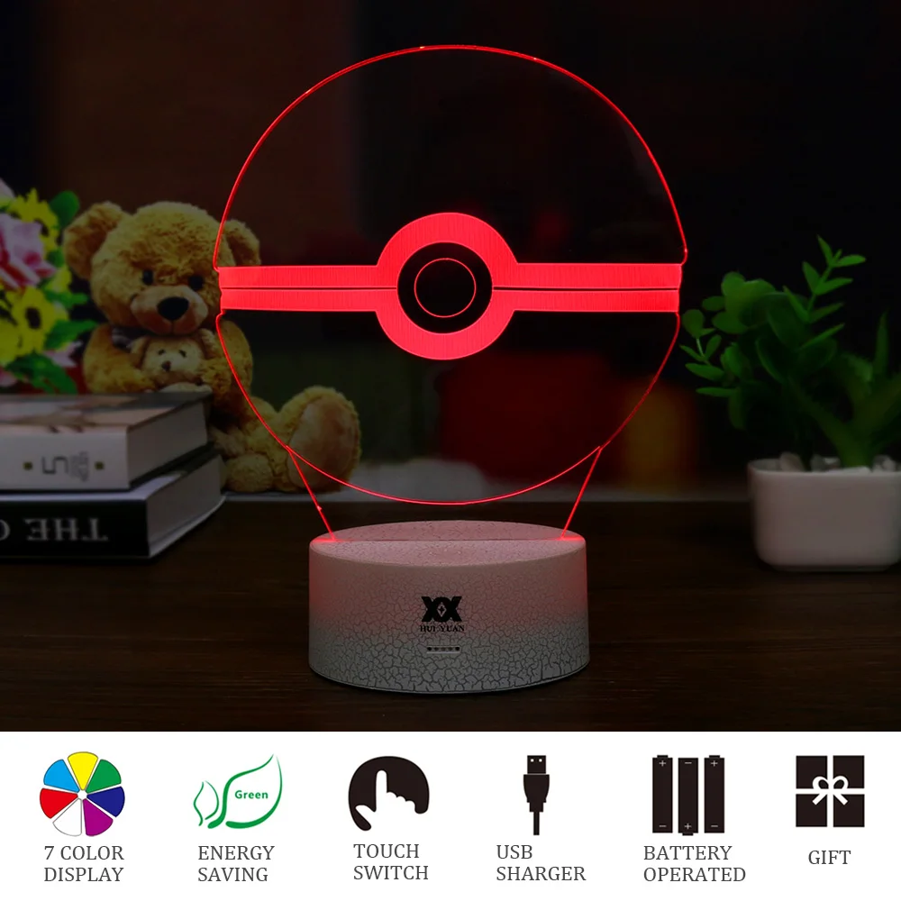 Poke Ball Новые свитера Pokemon Mimikyu/Хо-Oh/purrloin/Magikarp «Pokemon Go»; роликой/Rayquaza/prinplup/politoed/lugia мультфильм 3D светильник светодиодный Прохладный 7 видов цветов ночной Светильник - Цвет: Poke Ball