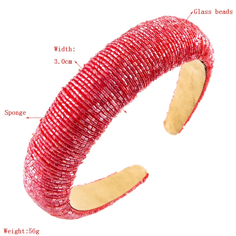 

Pink Khaki Red White Beaded Padded Hair Bands European and American Style Holloween Accessories for Women Bling Headbands