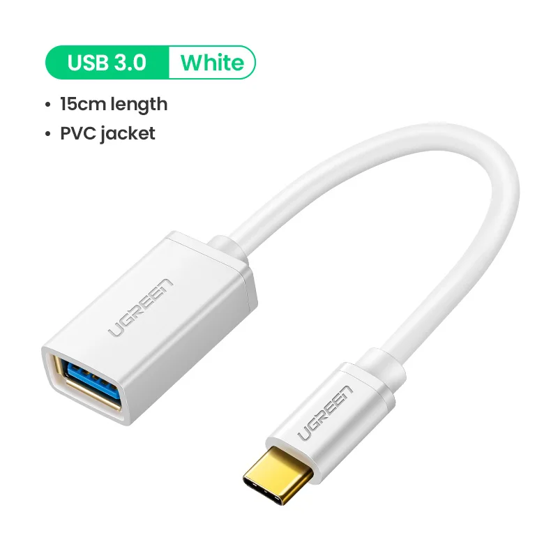 Ugreen USB C к USB адаптер Тип C OTG USB кабель C штекер USB 3,0 A женский кабель адаптер для MacBook Pro samsung S9 USB-C OTG - Цвет: USB 3.0 PVC White