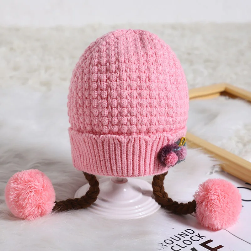 Шапка с помпоном для маленьких девочек зимняя шапка новорожденных 0-12 м вязаная