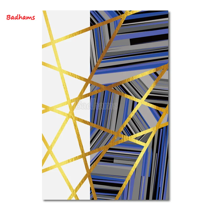 

Modern Home Decoration Abstract Geometric Gold Foil Porch Corridor Decoration Painting Bedroom Bedside Frameless Painting
