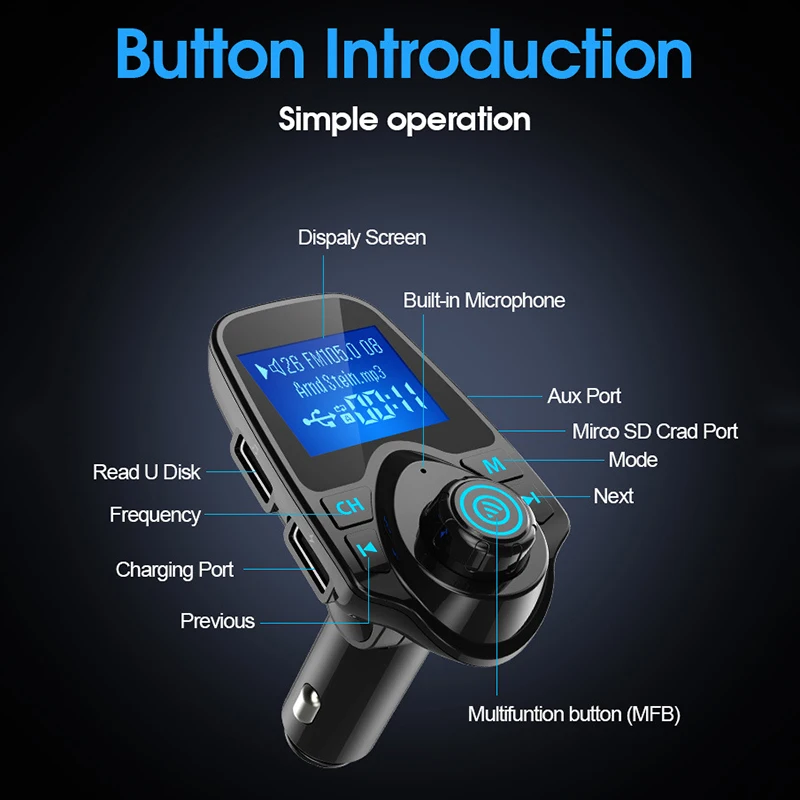 Bluetooth Автомобильный MP3 плеер fm передатчик аудио адаптер приемник беспроводной