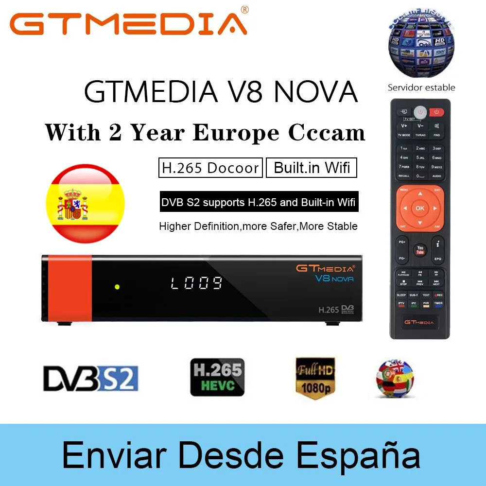 Спутниковый ресивер V8 Nova Gtmedia NOVA HD 1080P Europe Clines для 2 лет Испания встроенный Wifi ключ