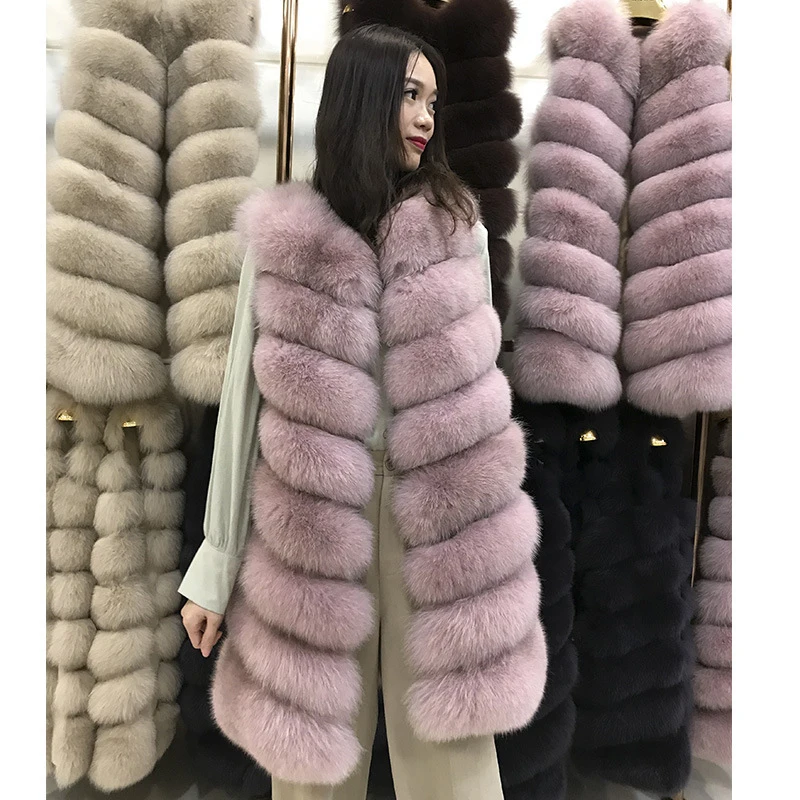 

Promotion Cheap Price Soft Fashion 8 Rows Long Fox Fur Vest Women's Sleeveless Super Soft Natural Real Fox Fur Vest