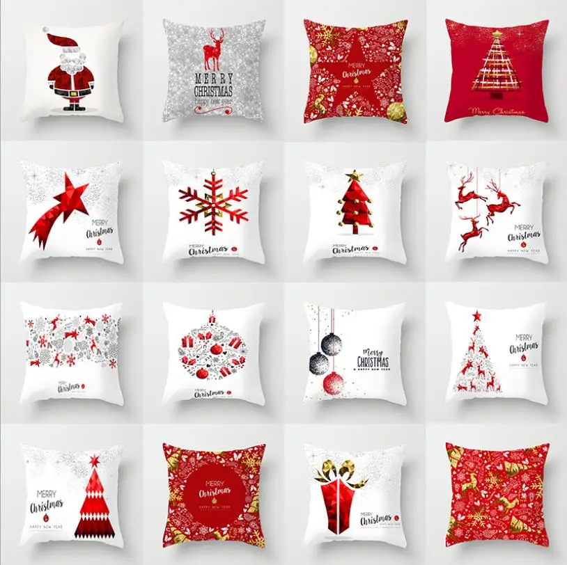 

45cmX45cm Merry Christmas Cartoon Santa Claus Elk Christmas Tree Snow Gift Pillow Cases Home Decorative Pillowcase For Christmas