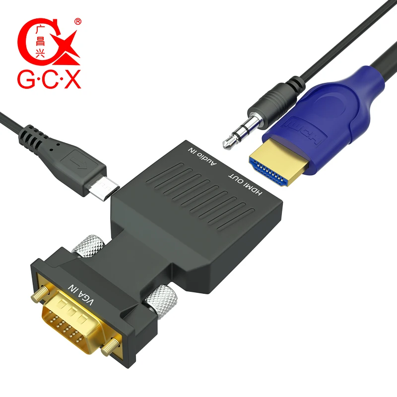 GCX преобразователь из VGA в HDMI аудио видео синхронизация 1080P 60Hz VGA2HDMI для ПК монитор проектор VGA штекер HDMI Женский адаптер