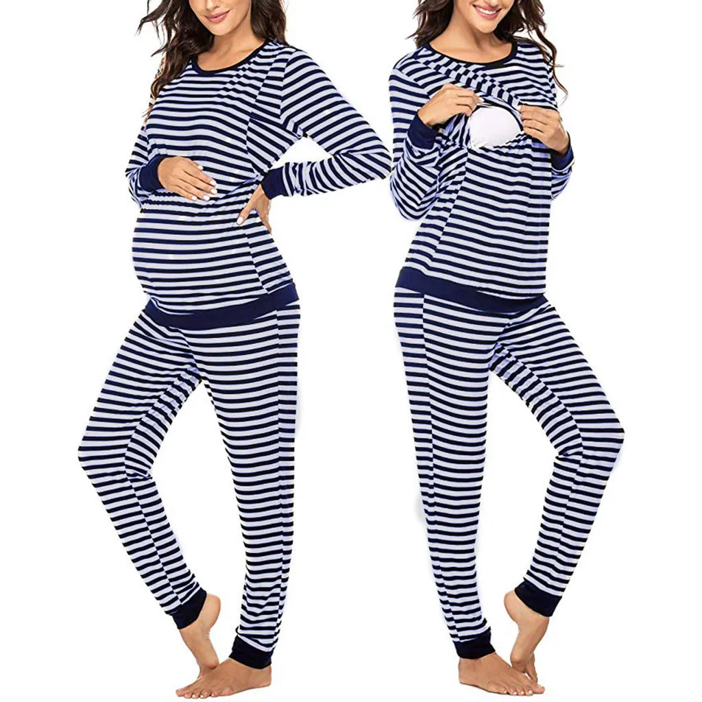 Пижама для беременных женщин футболка с длинными рукавами кормящих топ + штаны в