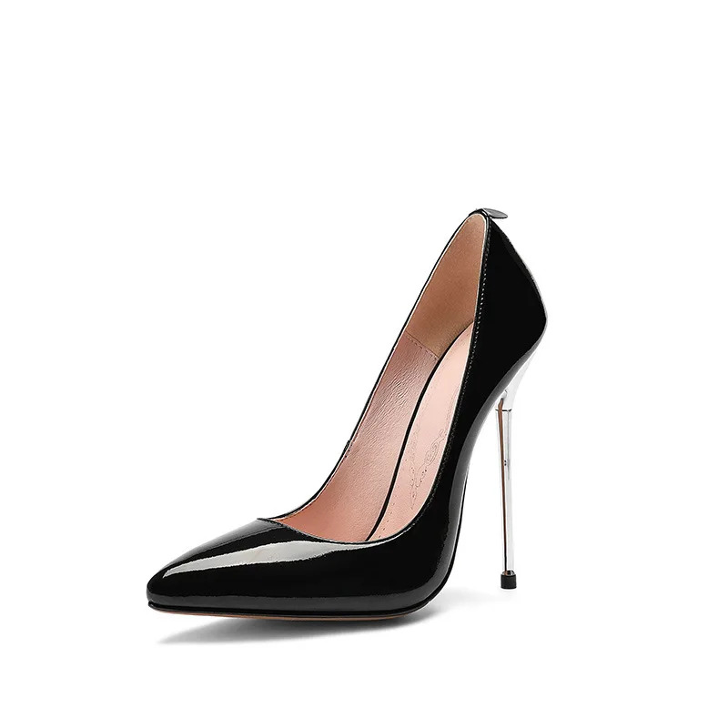 

Summer new pointed metal stiletto heels patent leather women's shoes apricot fashion single shoes wind single shoes