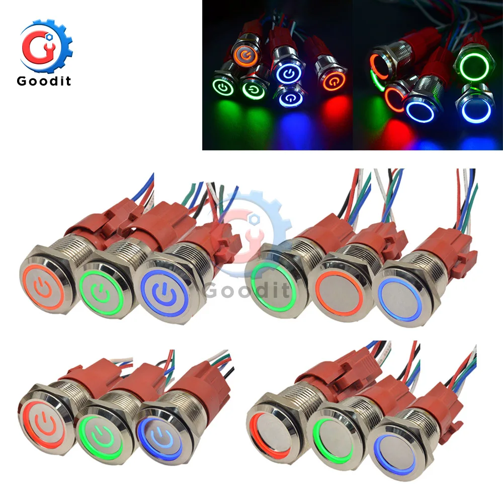 Металлическое кнопочное переключатель 16 мм кольцо/светодиодный индикатор