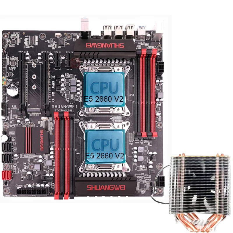 X79 материнская плата LGA 2011 с 2 * E5 2660 V2 + кулер ЦП|Материнские платы| |