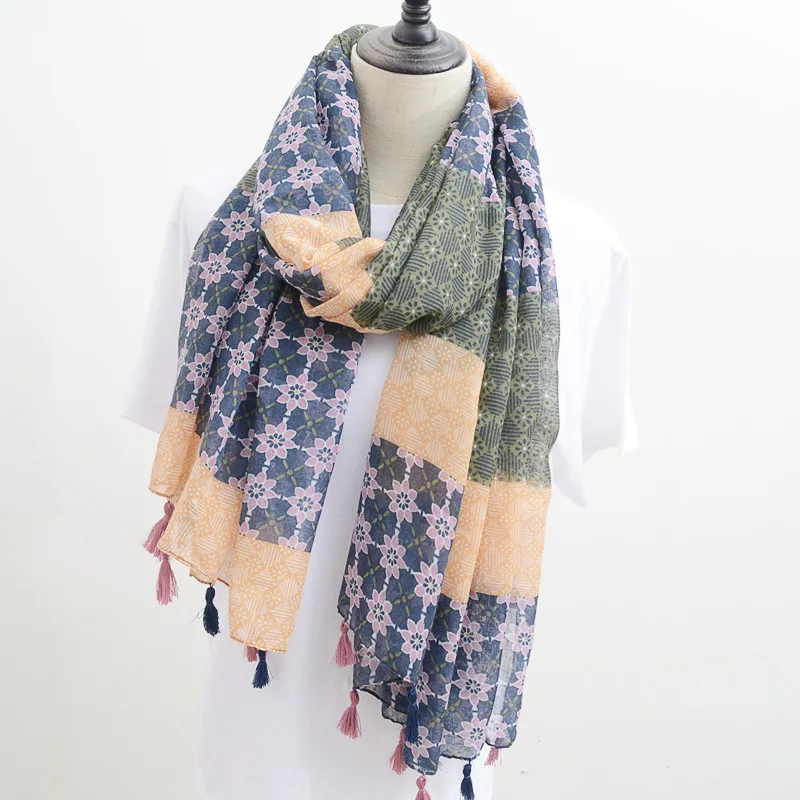 Scarf Daisy Sunflower Cotton and Linen Printed Thin Silk Beach Spring Summer Sunscreen Shawl |