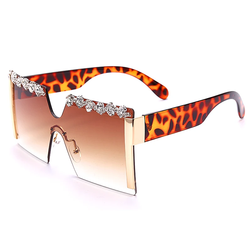 

Fashion brand oversized square frameless gradient rhinestone sunglasses women brand designer flat top diamond sunglasses women