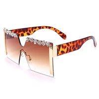 fashion brand oversized square frameless gradient rhinestone sunglasses women brand designer flat top diamond sunglasses women