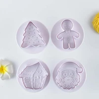 4pcs christmas theme plastic baking molds kitchen biscuit cookie cutter pastry plunger 3d stamp die fondant cake decorating tool