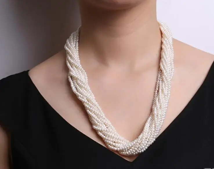 

24'' 60cm 10 strands 4mm bright white pearl necklace natural freshwater pearl Woman Jewelry 35cm 14'' 43cm 17''