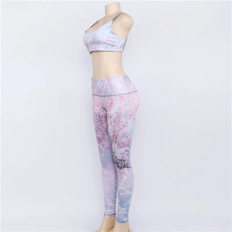 

Floral Printed Women's Tracksuit Sexy Halter Yoga Bra + Sport Legging Tights Running Gym Fitness Yoga Set Sportswear Sports Suit