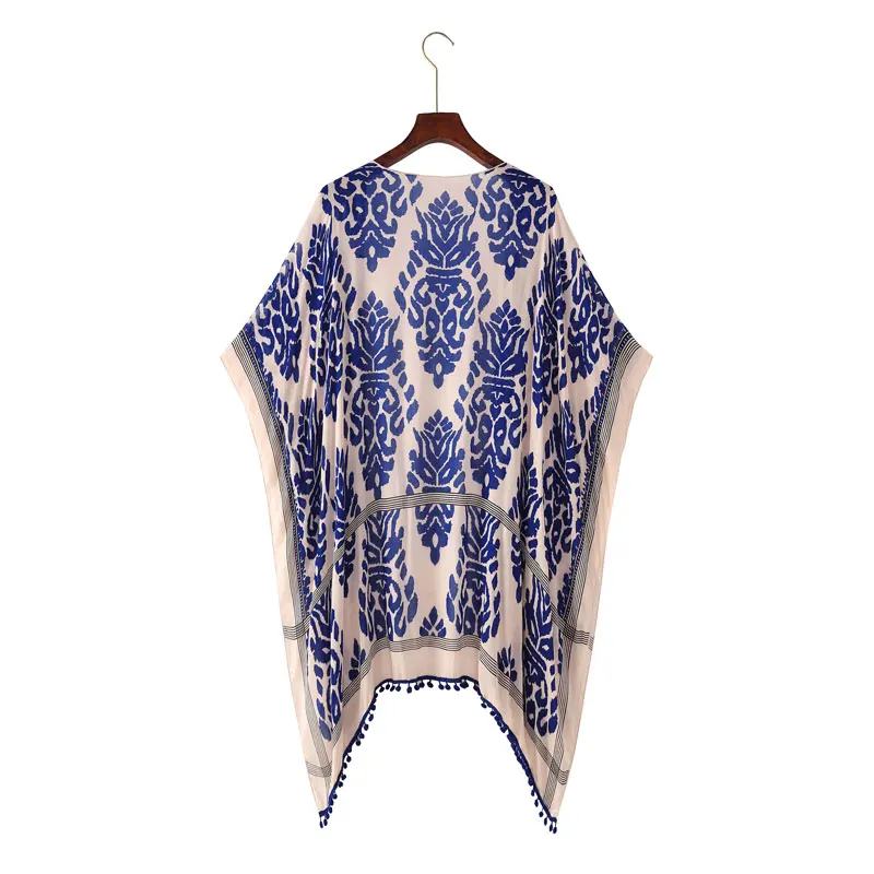 Женский шифоновый кардиган Пляжное платье с V-образным вырезом и принтом |