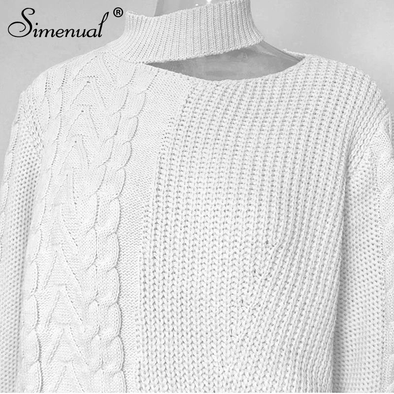 Simenual Вязанная одежда, модные свитера для женщин, длинный рукав, на одно плечо, пуловеры, Осень-зима, одноцветные, базовые, сексуальные