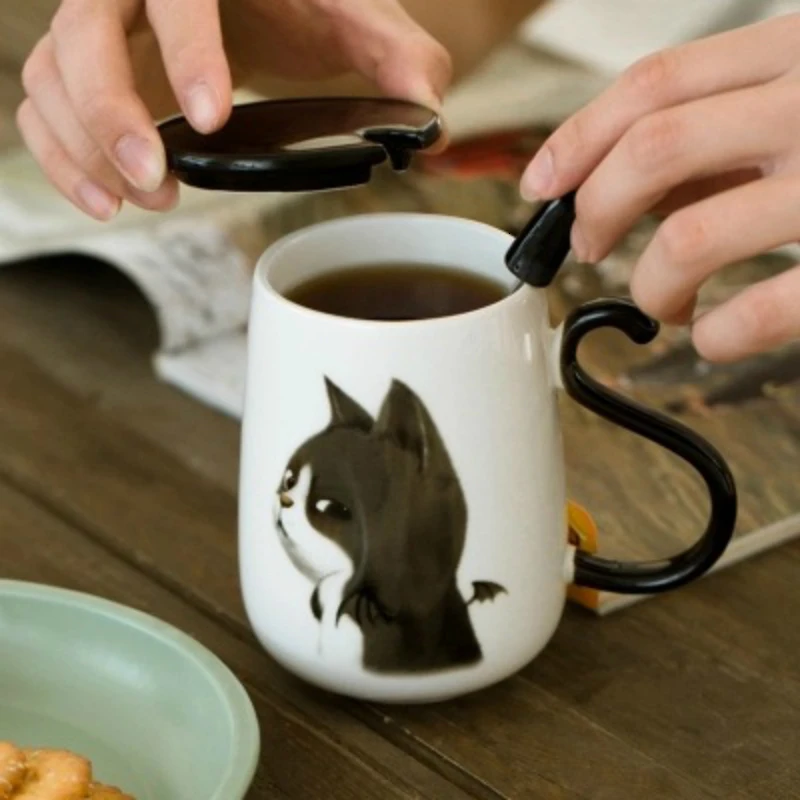 Originality Ceramics Lovely Cartoon Cat Pattern Coffee Mugs Lovers Student Personality Milk Tea Cups Big Capacity Office School | Дом и сад