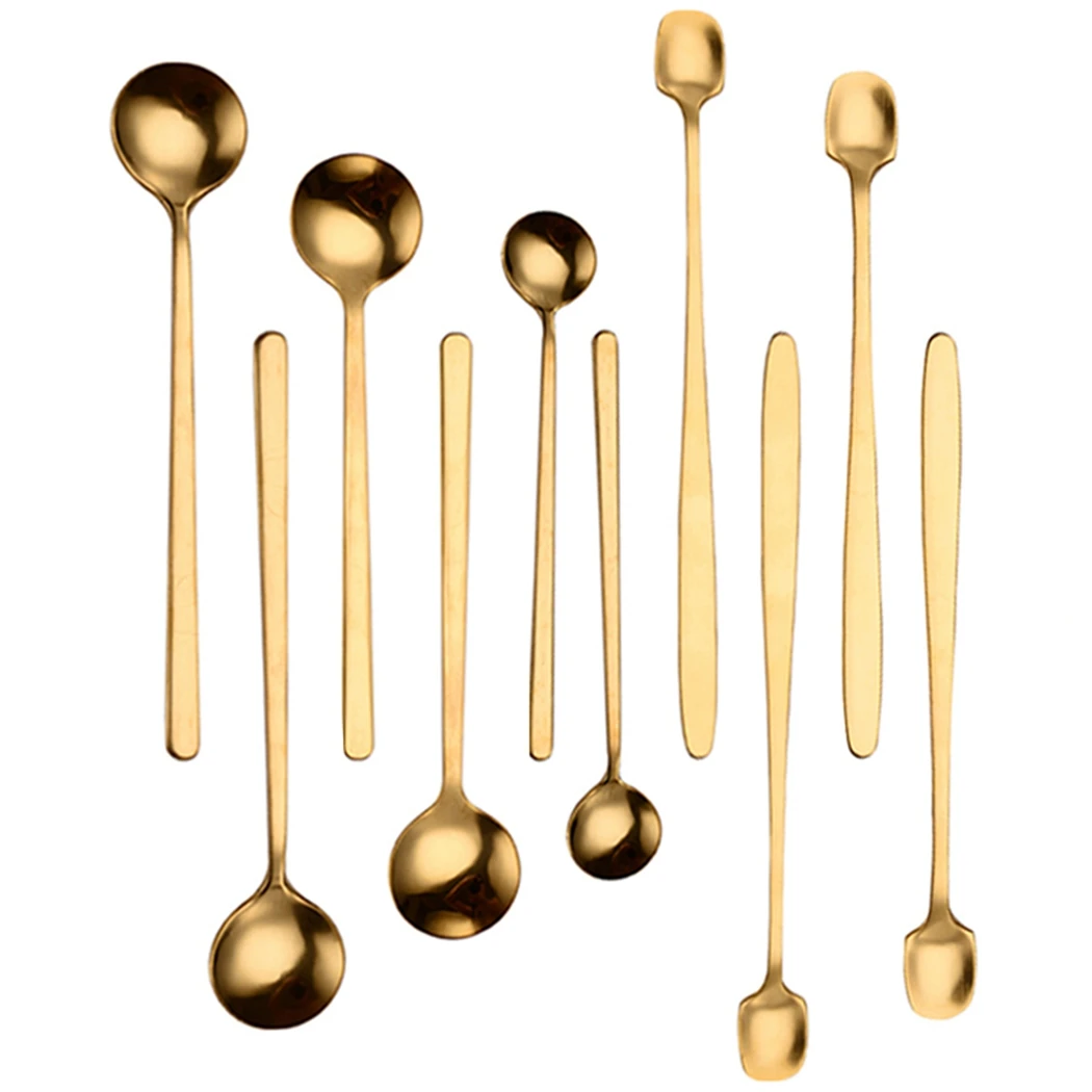 

10Pcs Stainless Steel Coffee Spoon Long Handle Tea Spoon Mixing Spoon Kitchen Dessert Spoon Coffee Milk Spoon Gold Dessert Spoon