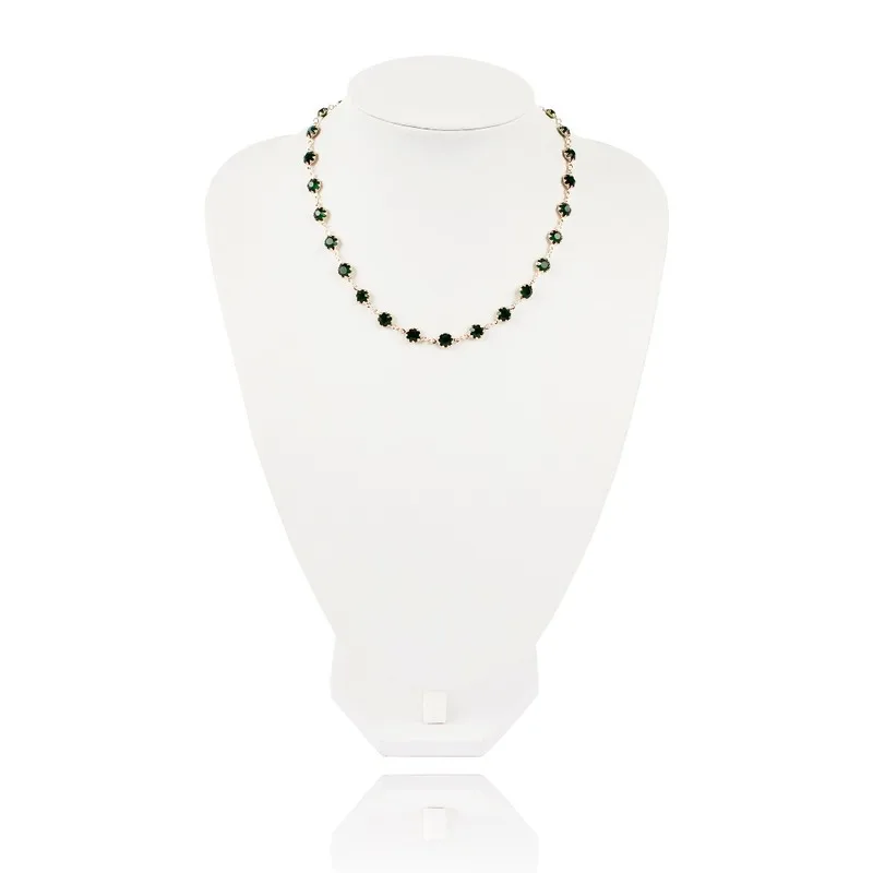 Ожерелье чокер женское с зеленым цирконом модное ювелирное изделие под золото и