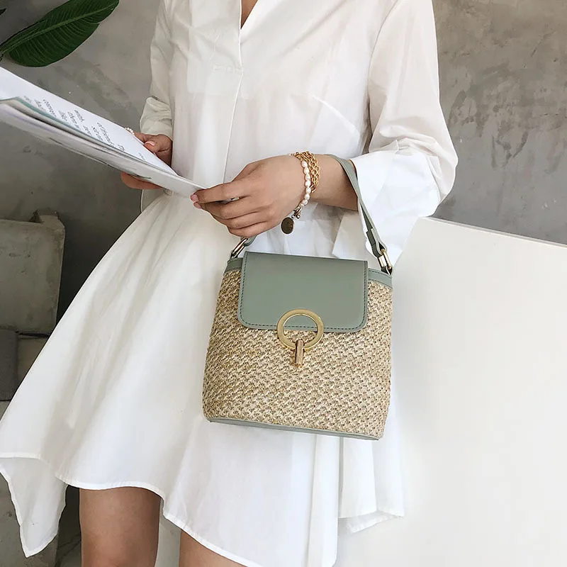 Маленькая Соломенная Сумка ведро для женщин модные сумки через плечо женские