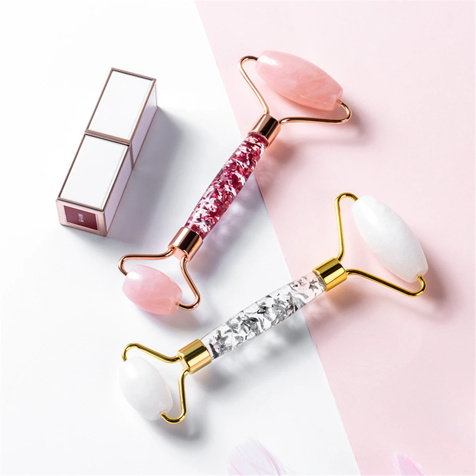 Натуральный розовый кварц нефрит роликовый лицевой массажер для тела Темный